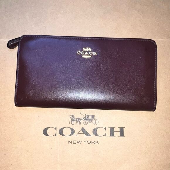 COACH Brown Smooth Calf Leather Slim Wallet Clutch AUTHENTIC - Picture 1 of 5